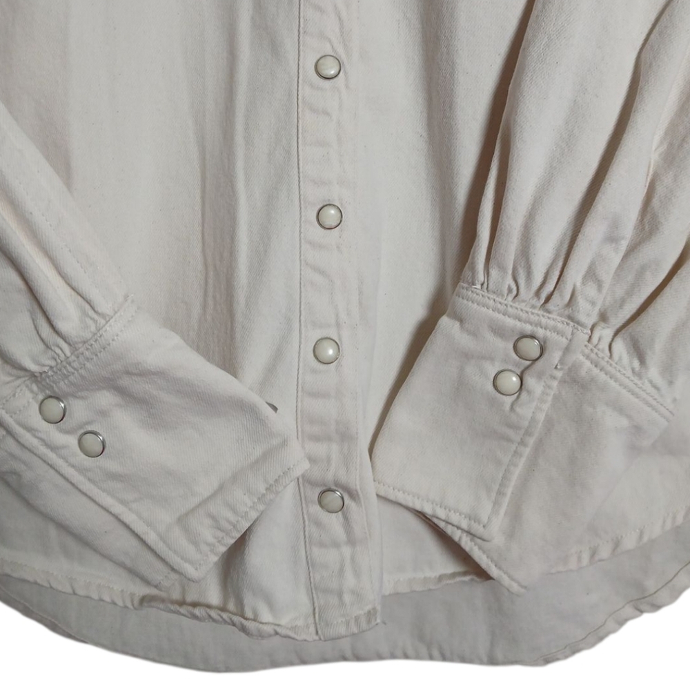 Mango Denim‎ Cream Button-Up Blouse Sz L - Picture 5 of 7